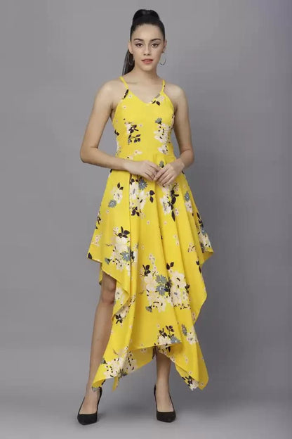 Women's floral crepe drop waist dress from DARZI Women's Collection, featuring a feminine design and elegant fit.