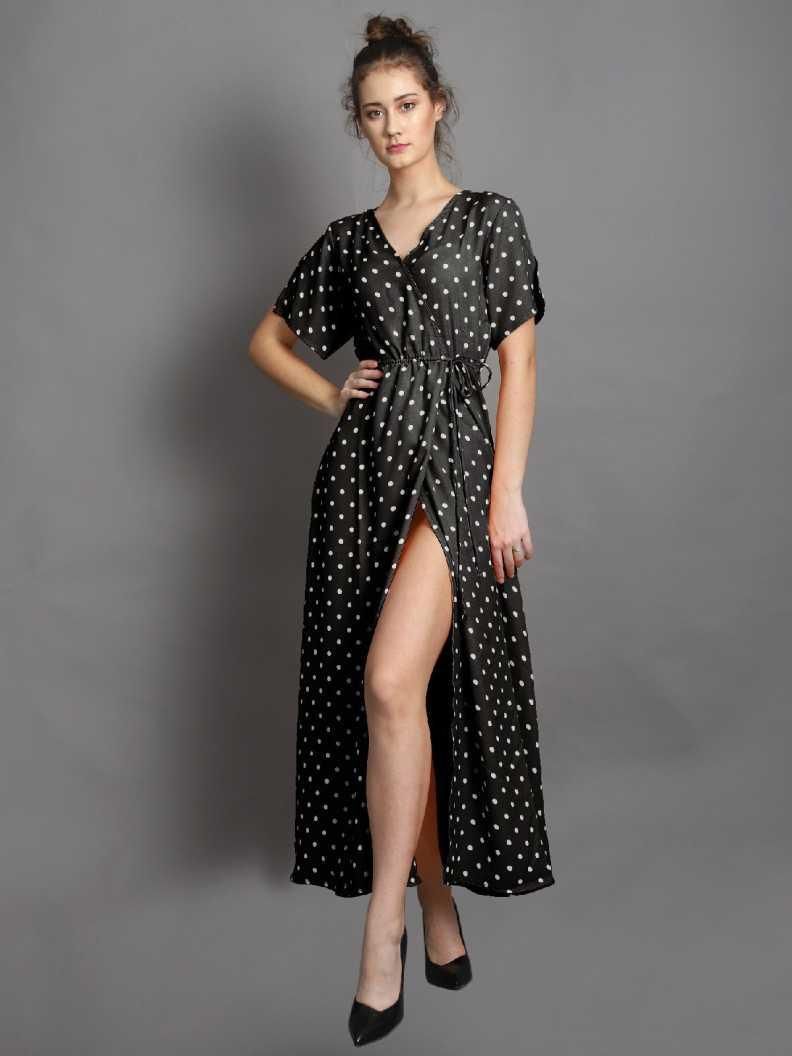Drpshippr DARZI women's crepe polka dot drop waist dress with long sleeves and relaxed fit from the women's collection.