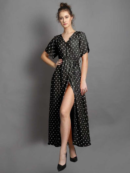 Drpshippr DARZI women's crepe polka dot drop waist dress with long sleeves and relaxed fit from the women's collection.