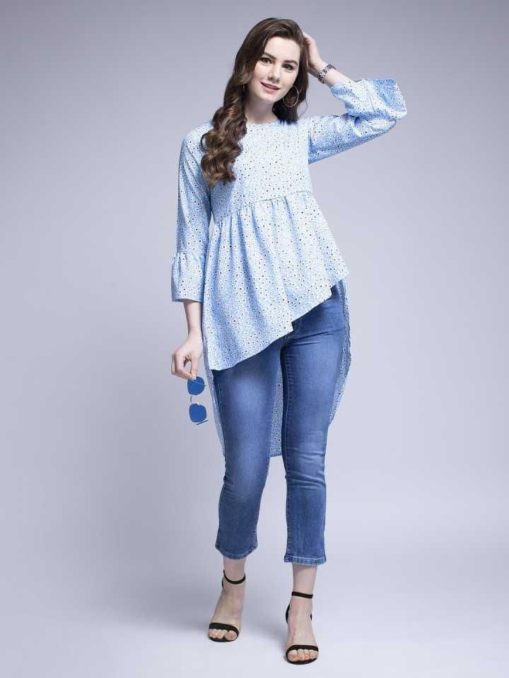Drpshippr women's crepe printed top from the Darzi women's collection, featuring a stylish and colorful design.