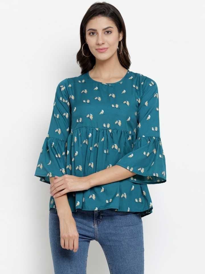 Women's Drpshippr Darzi crepe printed tops with colorful patterns, stylish long sleeves, and a relaxed fit from the Women's Collection.