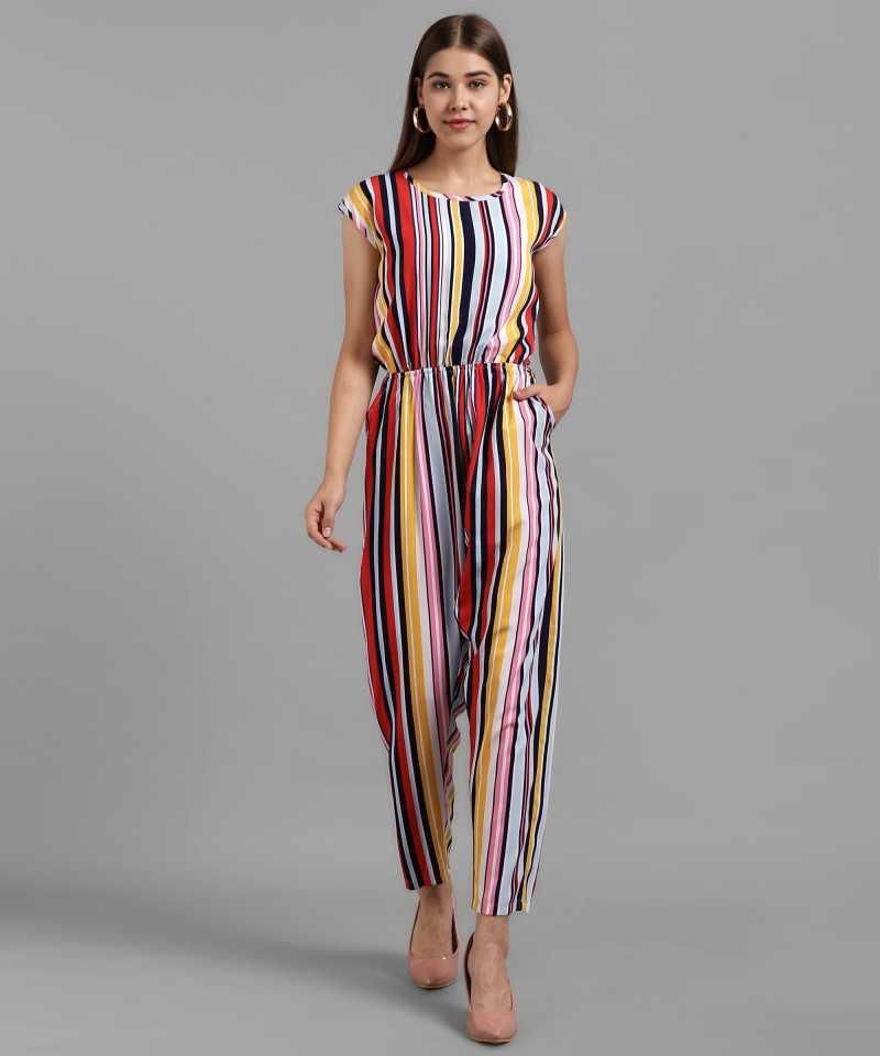 Drpshippr Darzi women's crepe stripe print cap sleeve jumpsuit, stylish and comfortable women's fashion outfit.