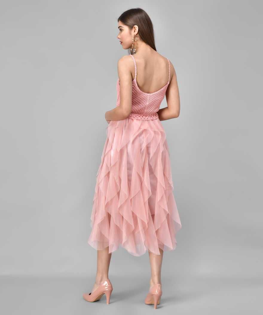 Drpshippr women's net solid fit and flare dress from DARZI Women's Collection, showcasing a stylish and elegant design.