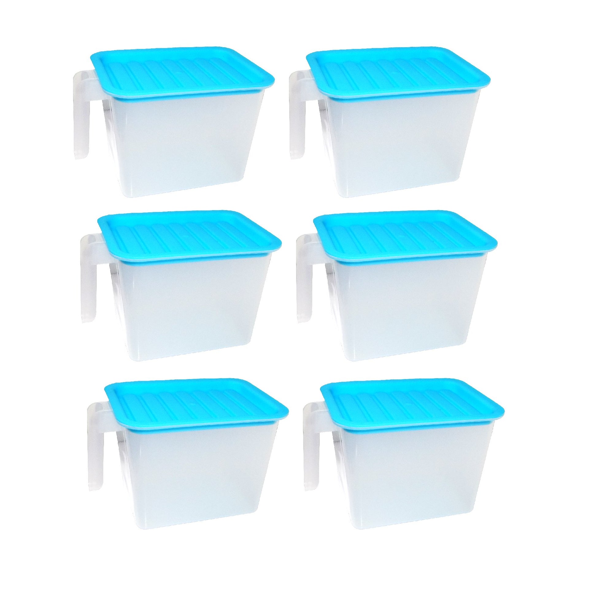 Set of six Wukusy 2454 airtight, unbreakable 1100ml square kitchen storage containers with clear lids on a countertop.