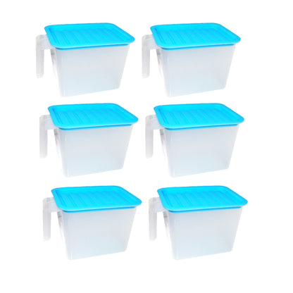 Set of six Wukusy 2454 airtight, unbreakable 1100ml square kitchen storage containers with clear lids on a countertop.