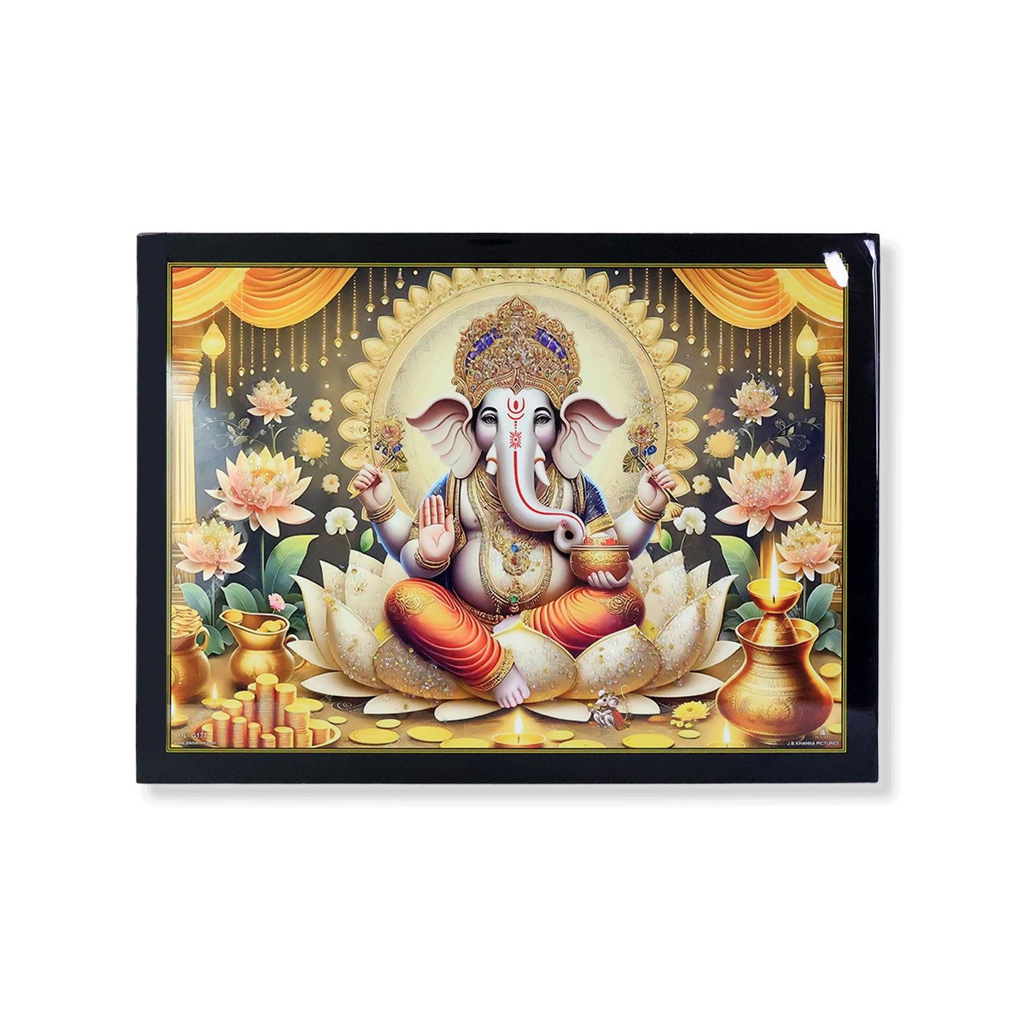 Divine Lord Ganesha wall painting with wooden frame, home decor, mix design, 60x45 cm, by Wukusy.