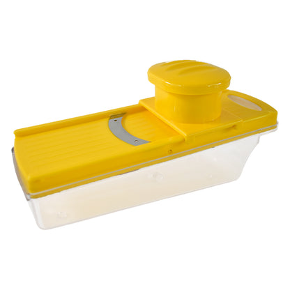 Yellow Wukusy vegetable and fruit slicer for efficient slicing of vegetables and fruits in a compact kitchen tool.