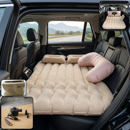 Wukusy car air mattress bed set with inflatable pillows and cushions, shown with colorful, mixed design for comfortable travel sleep.
