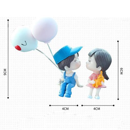 Wukusy plastic cute couple car dashboard figurine set featuring two adorable characters for decoration.