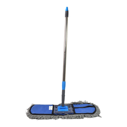 Wukusy wet and dry cotton pad floor mop with long aluminum handle, suitable for office cleaning, large size, in use on floor.