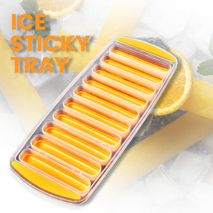 Wukusy 7166 water bottle long stick ice cube tray with colorful silicone bottom, easy push pop out narrow ice stick cubes.