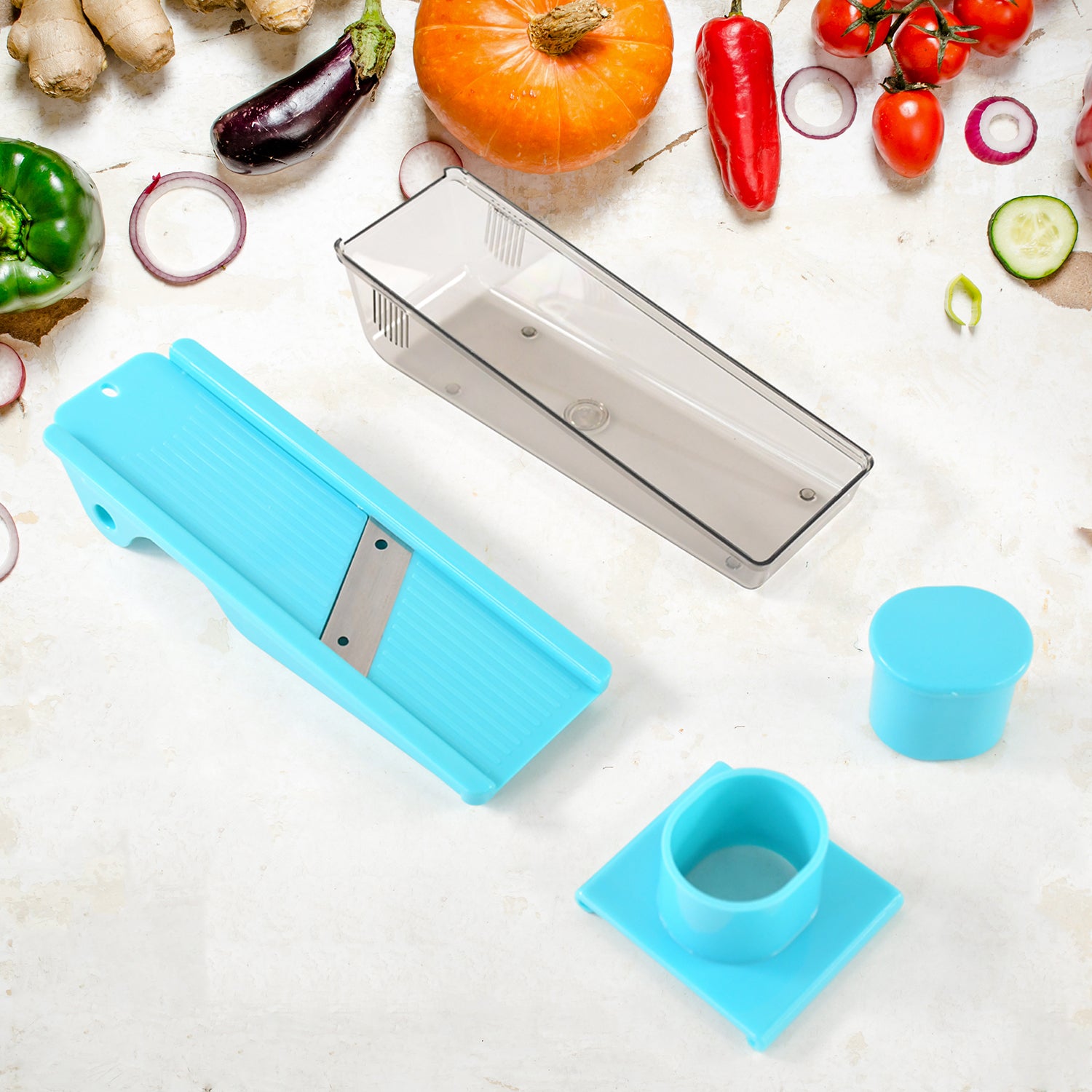 Wukusy 2-in-1 vegetable and dry fruit slicer for home kitchen use, featuring multiple blades for easy slicing and dicing.