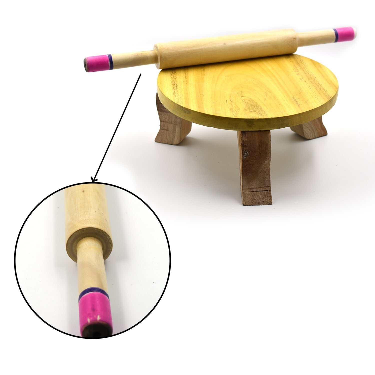 Wukusy wooden belan rolling pin for making rotis and dough in the kitchen, traditional wooden kitchen tool for home cooking.