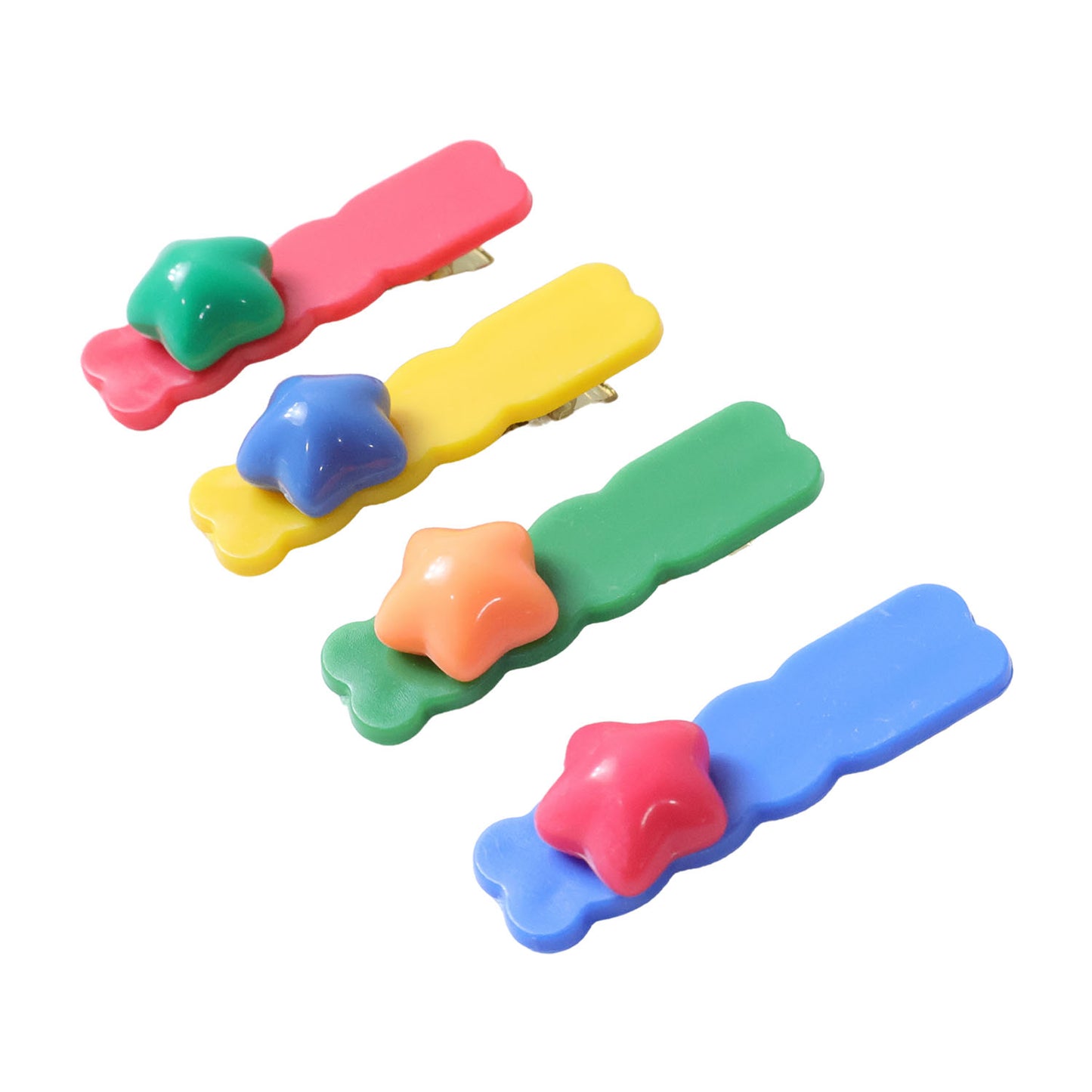 Set of four colorful star design decorative hair clips by Wukusy, perfect for adding a fun touch to hairstyles.
