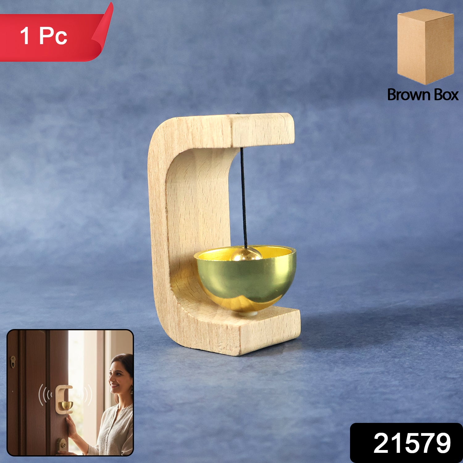 Zen bell for meditation on a wooden stand by Wukusy, showcasing a traditional brass bell with a wooden striker.