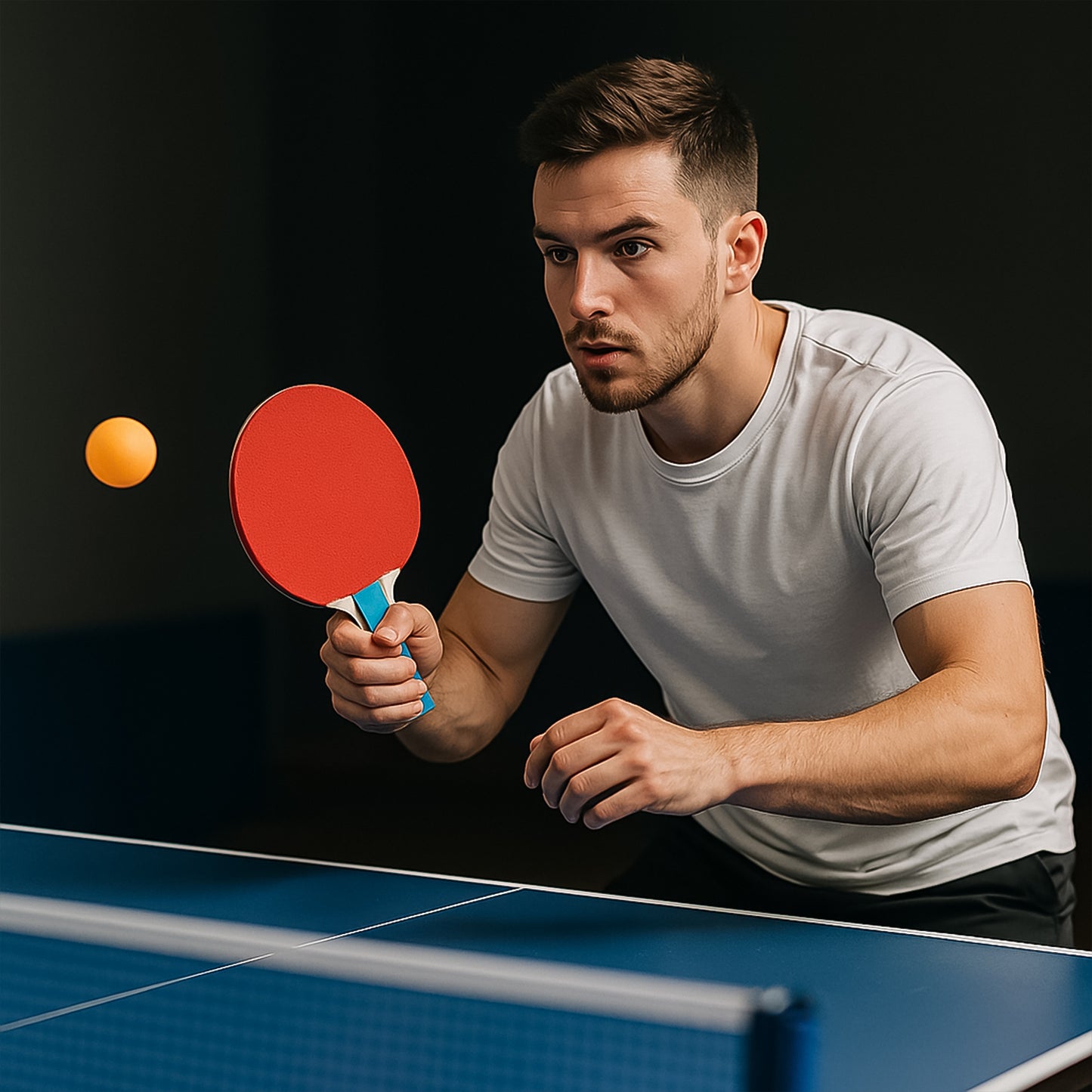 Wukusy professional table tennis racket set with two rackets and red and black paddles on a clean surface.