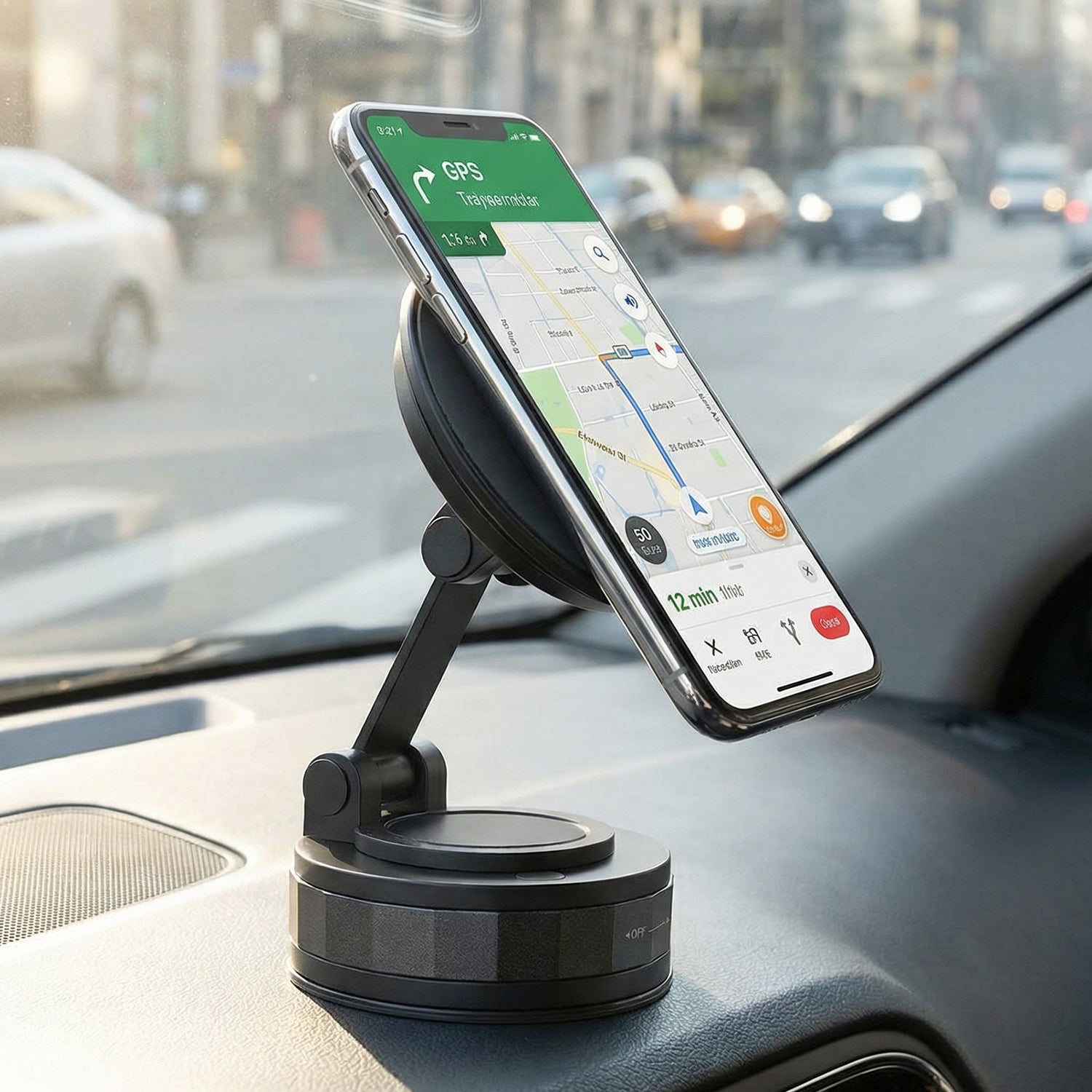 Wukusy premium magnetic mobile holder stand with a sleek design, showing the sturdy magnetic grip and adjustable viewing angle.