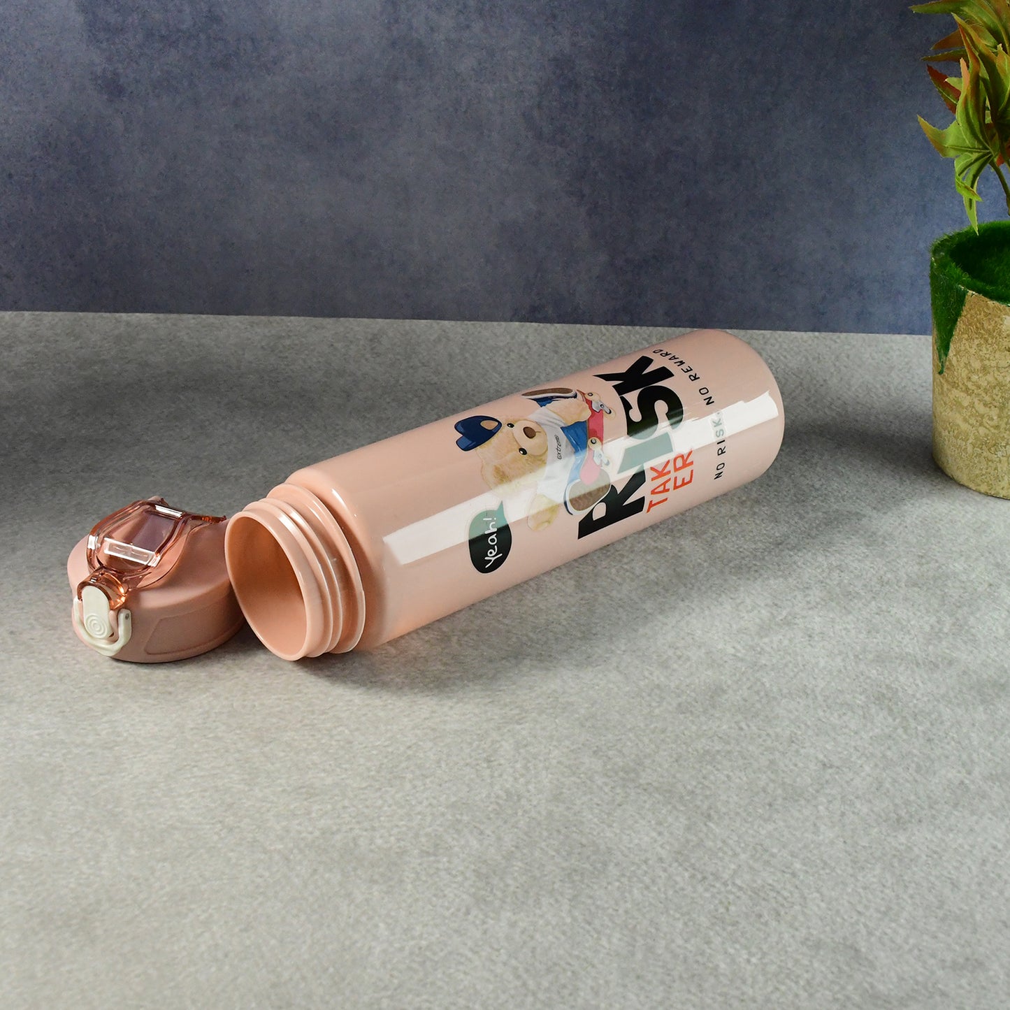 Set of three Wukusy cartoon printed water bottles with colorful designs, ideal for home and kitchen use.