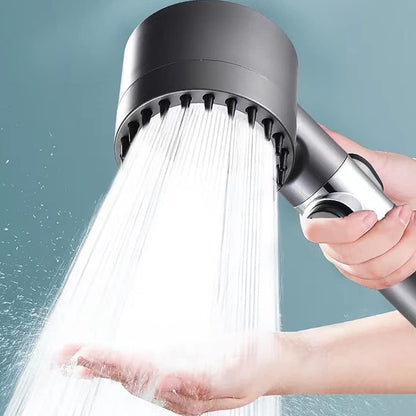 Wukusy shower head with adjustable 3-mode filter, mounted in a bathroom setting, showcasing its modern design and filtration features.