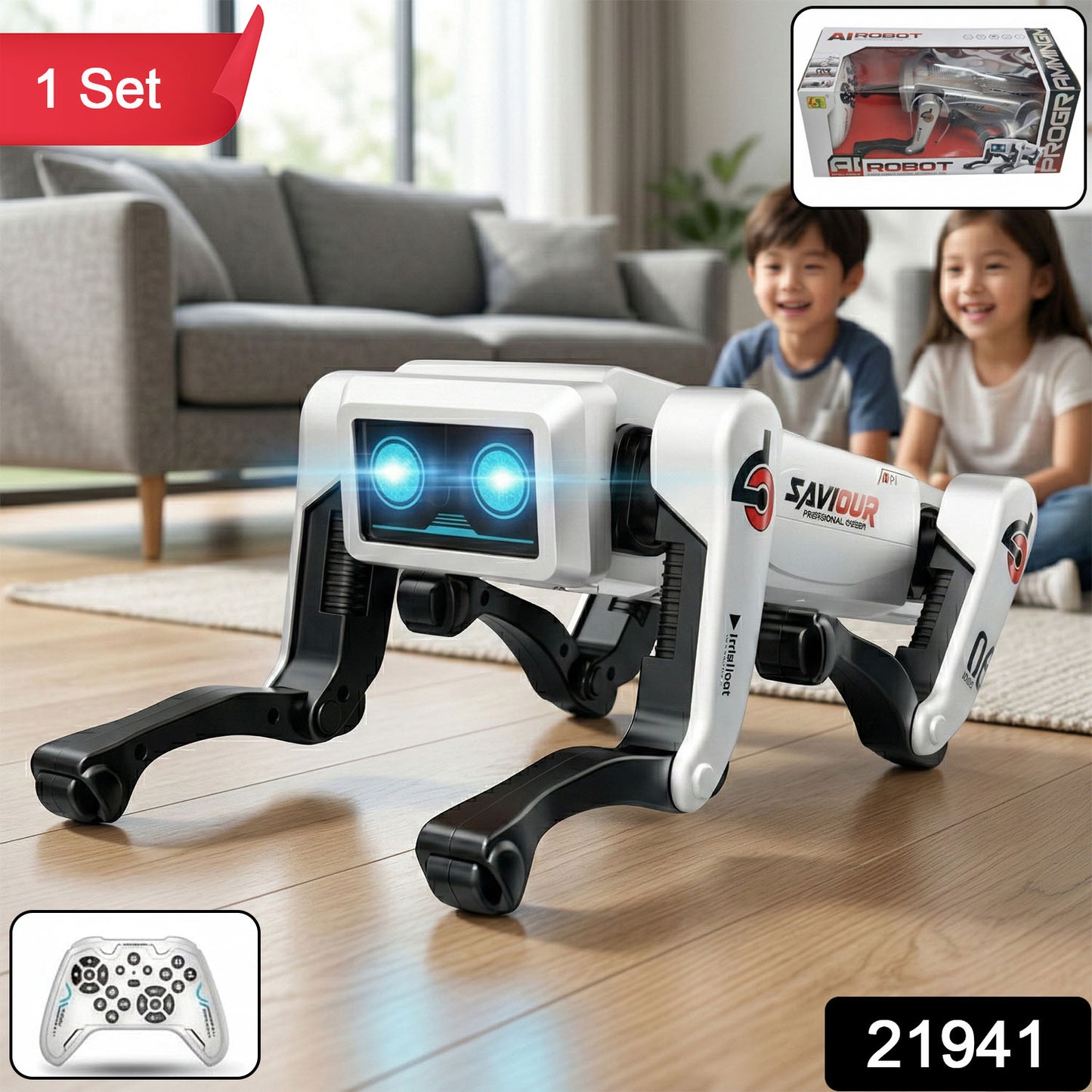 Wukusy advanced intelligent AI robot dog toy for kids, showing a realistic, interactive robotic puppy with sensors and movable limbs.