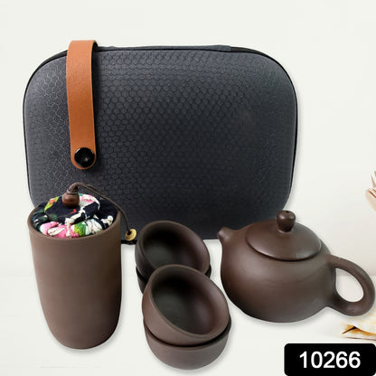 Wukusy portable Kung Fu tea set with six pieces in a travel bag, ideal for home decor and tea brewing on the go.
