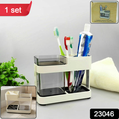 Wukusy multipurpose toothbrush and toothpaste stand holder set with compartments for organizing bathroom essentials.