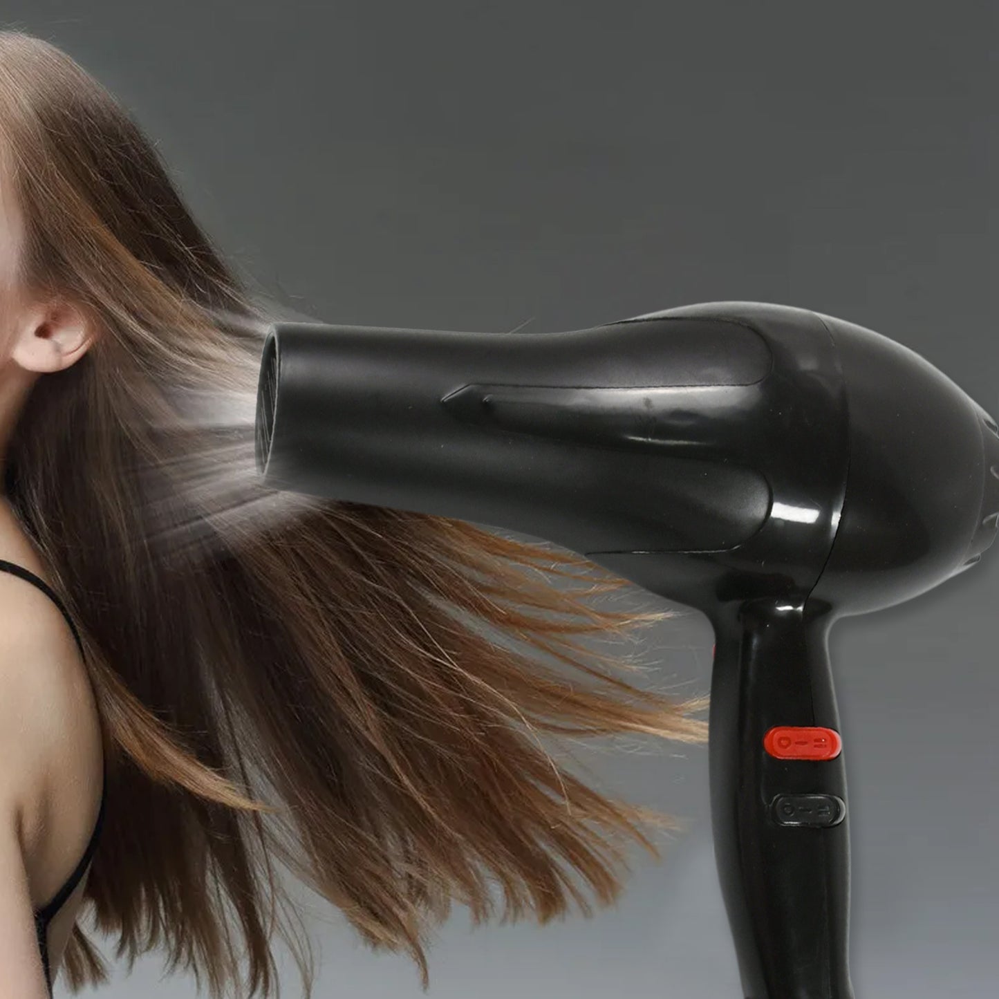 Wukusy 13025 professional multi-purpose salon hair dryer with 1800W, two speed settings, for women and men, black and silver design