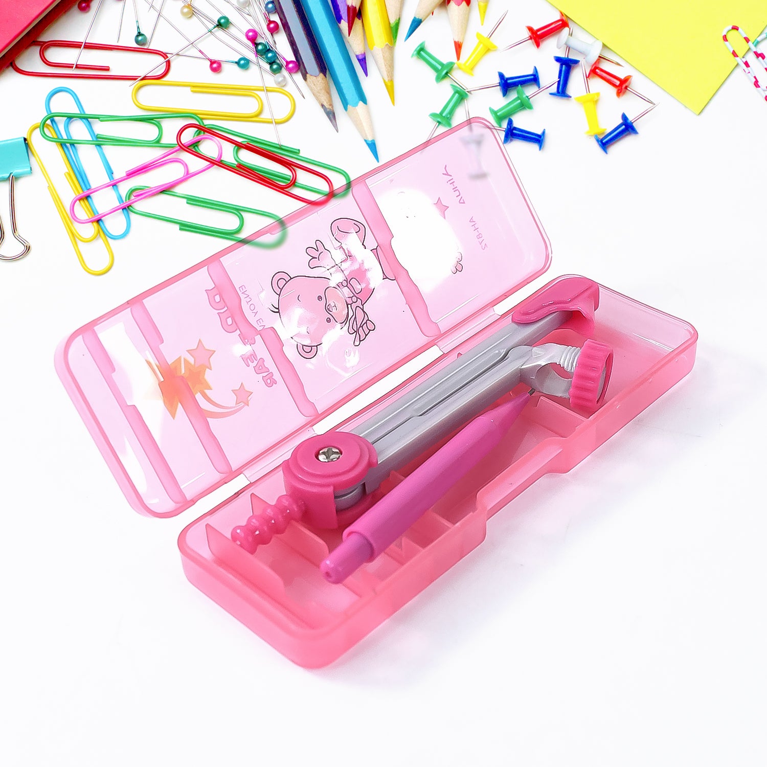 Wukusy 3-in-1 kids' geometry compass set with multiple drawing tools, ideal for school office or classroom use.