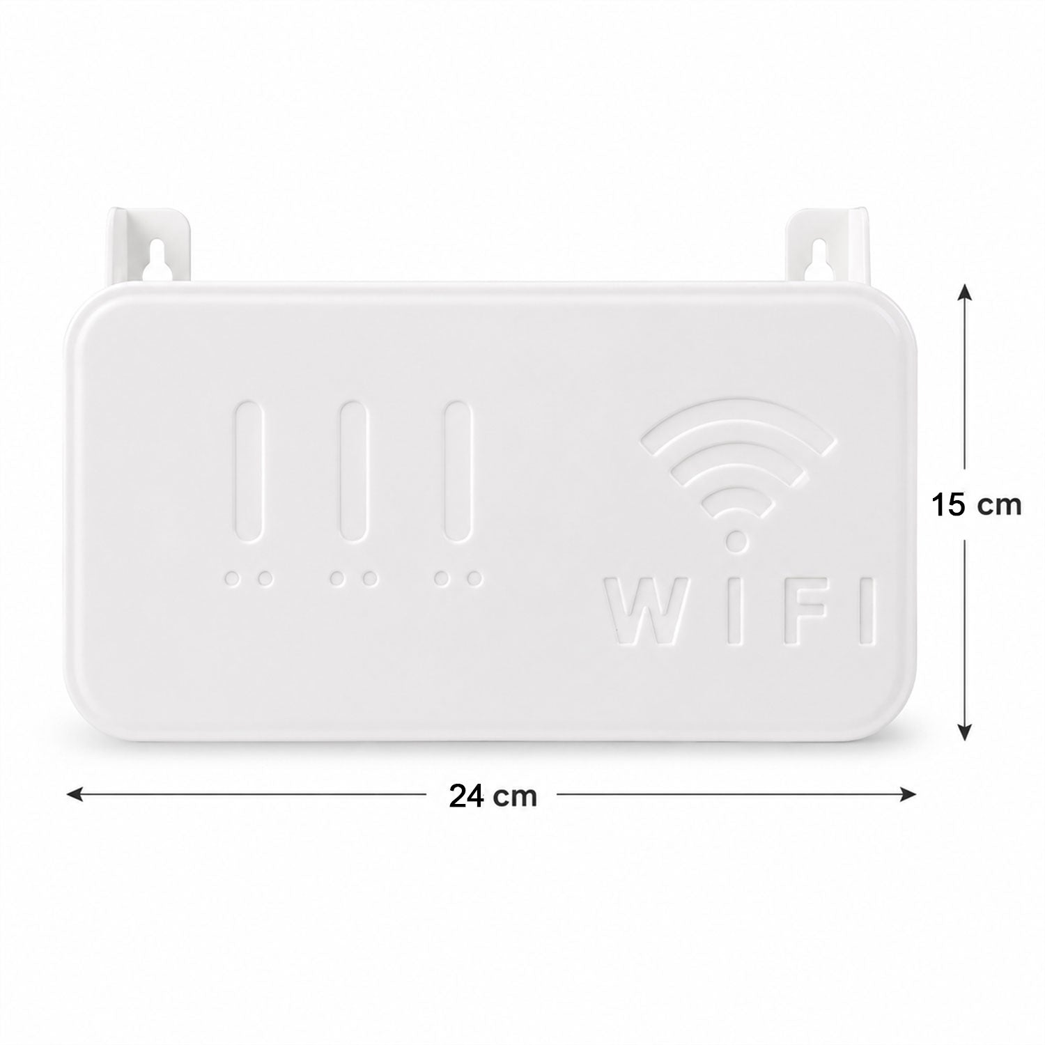 Wukusy wall mount WiFi router holder storage box with screws, organized rack for router and accessories on wall.