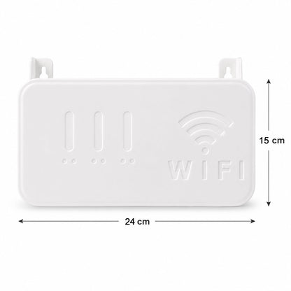 Wukusy wall mount WiFi router holder storage box with screws, organized rack for router and accessories on wall.