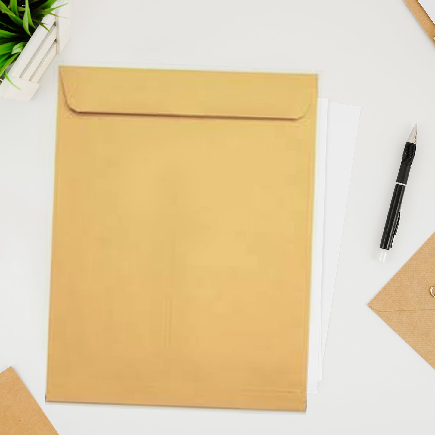 Brown Kraft envelope by Wukusy, 16x14 inches, self-sealing paper envelope suitable for invitations, postcards, and office stationery.