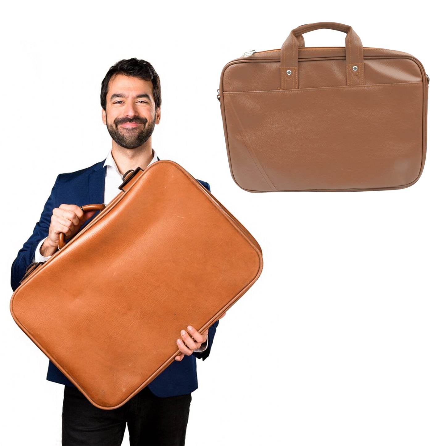 Wukusy black faux leather multipurpose shoulder bag with multiple compartments, suitable for office, travel, and business use for men and women.