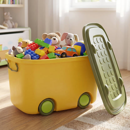 Wukusy 25L rolling storage container box with wheels and lid, ideal for toy organization and storage.