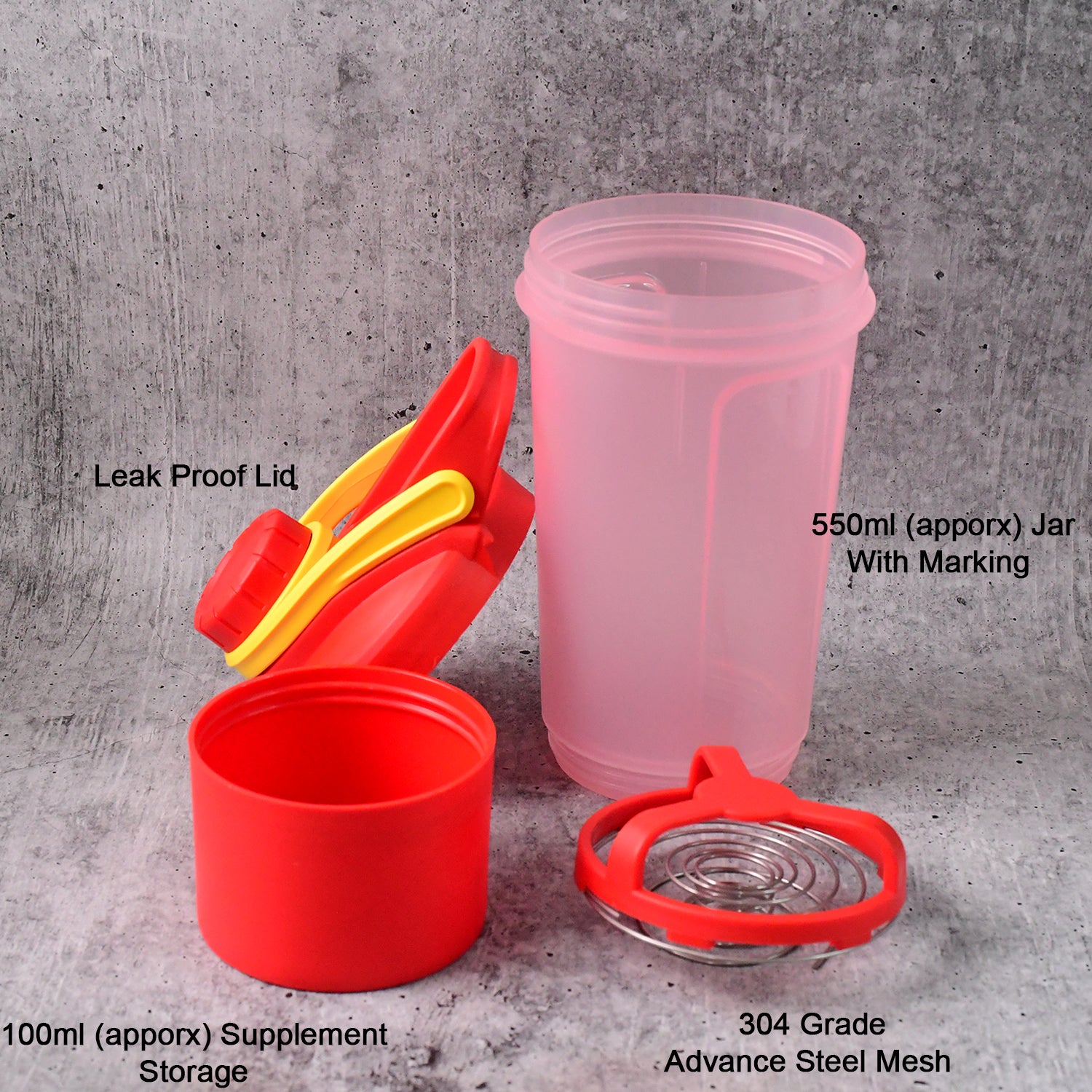 Wukusy Supermom Premium Booster Gym Shaker Bottle with mixing ball, 550ml, in black with lid and grip for fitness and nutrition.