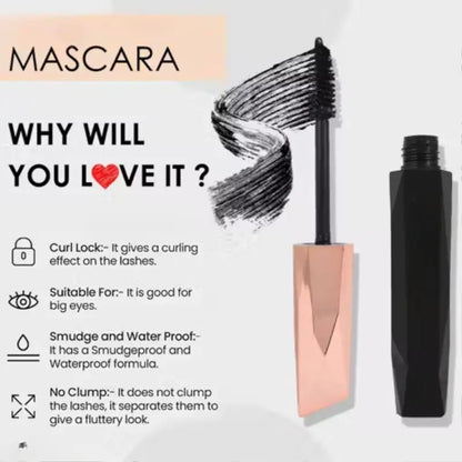 Ekom Volumizing Smudge-Proof Black Mascara in 12ml showing a sleek black tube with a mascara brush applicator.