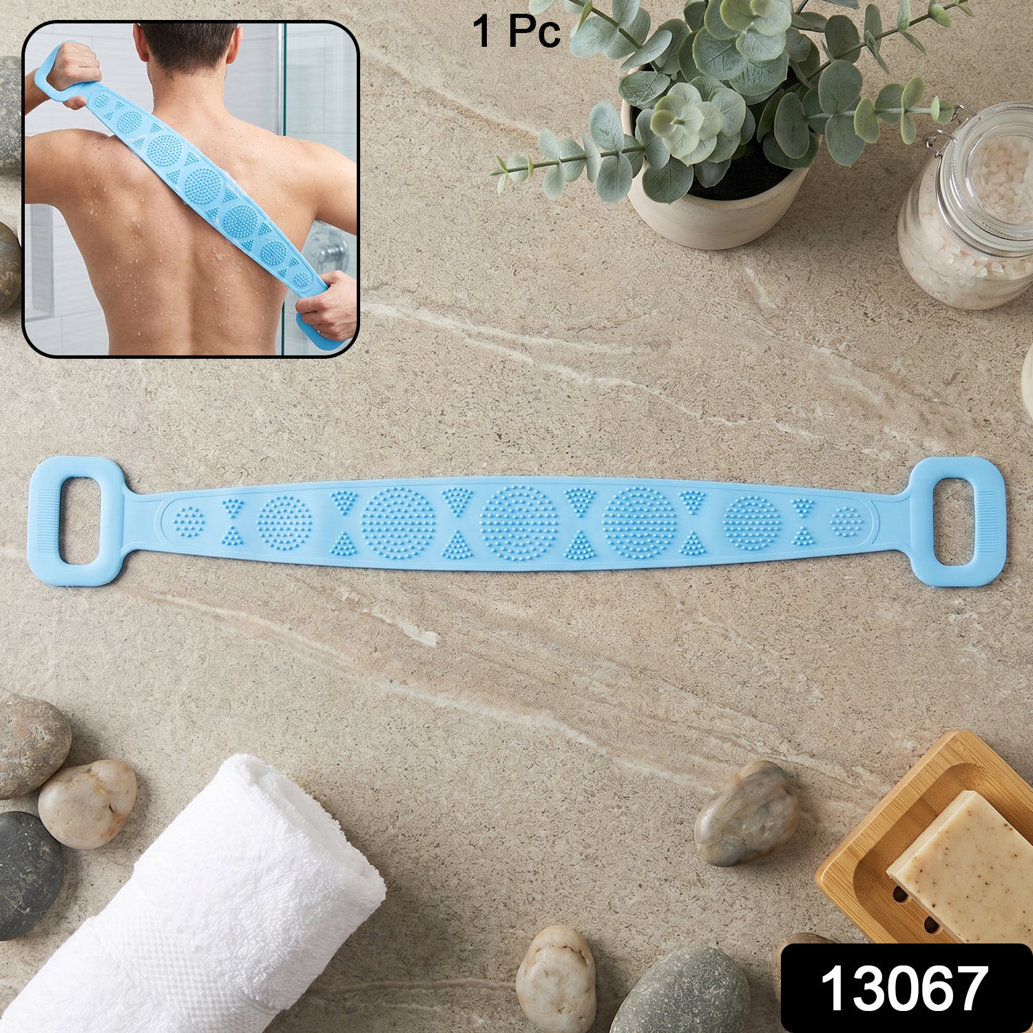 Wukusy long silicone body back scrubber belt for bath, showing textured surface for effective cleansing and exfoliation.