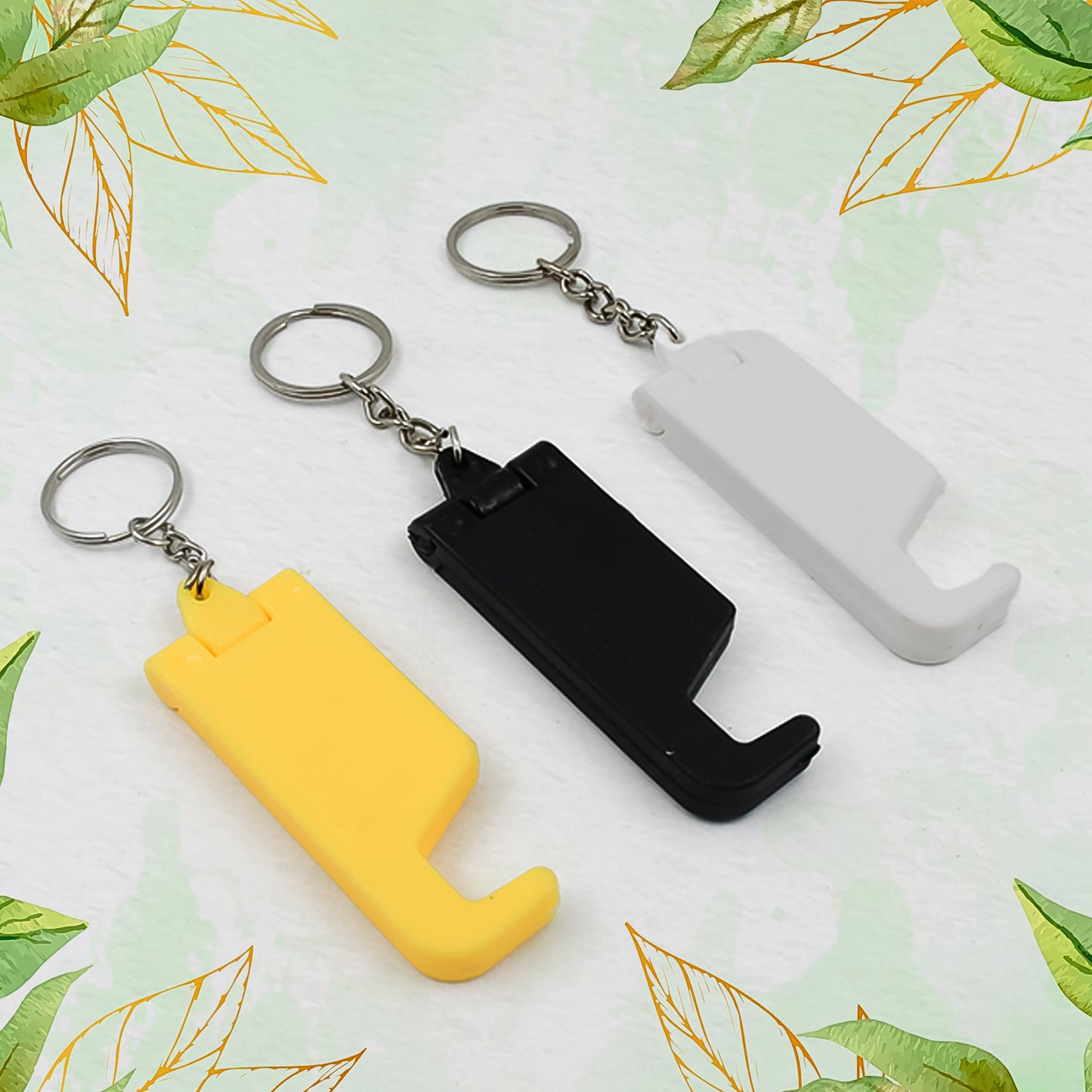 Set of 100 multicolor Wukusy 2-in-1 plastic keychains with mobile stands and phone holders for home improvement and organization.