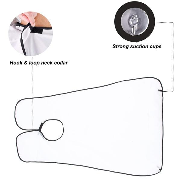 Wukusy 1417 Beard Apron Hair Clippings Catcher Grooming Bib hanging on a hook, designed for grooming and hair trimming.