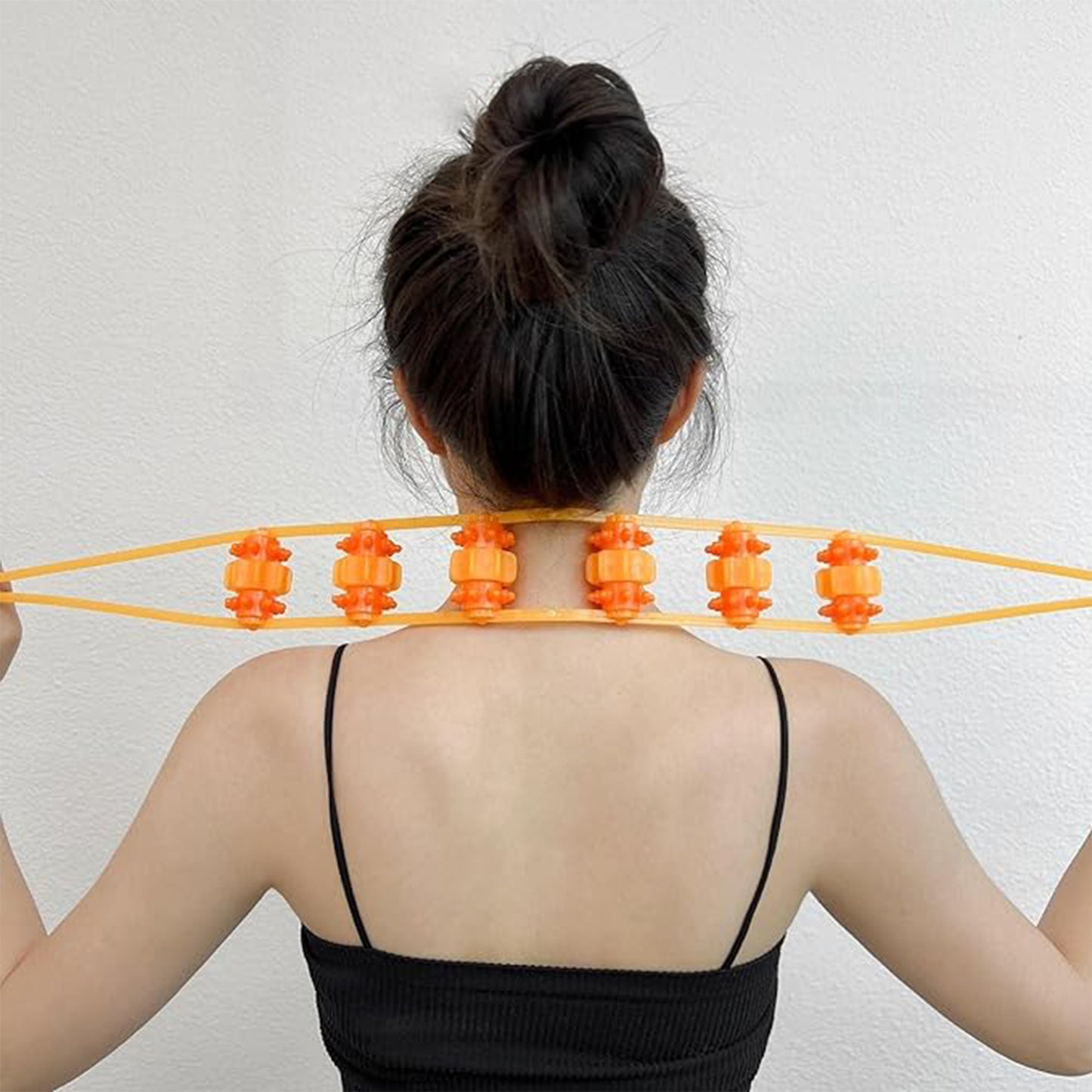 Wukusy handheld back massage roller rope, a health care tool with a textured grip and roller for muscle relief and relaxation.