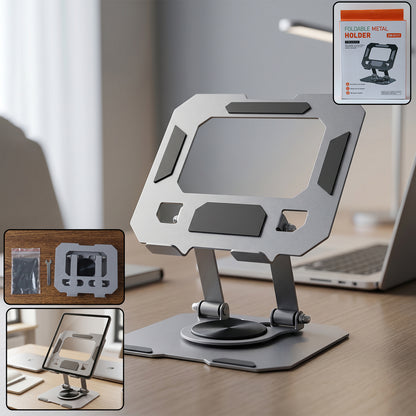 Wukusy foldable metal phone and tablet stand holder set, portable and adjustable for hands-free device use.