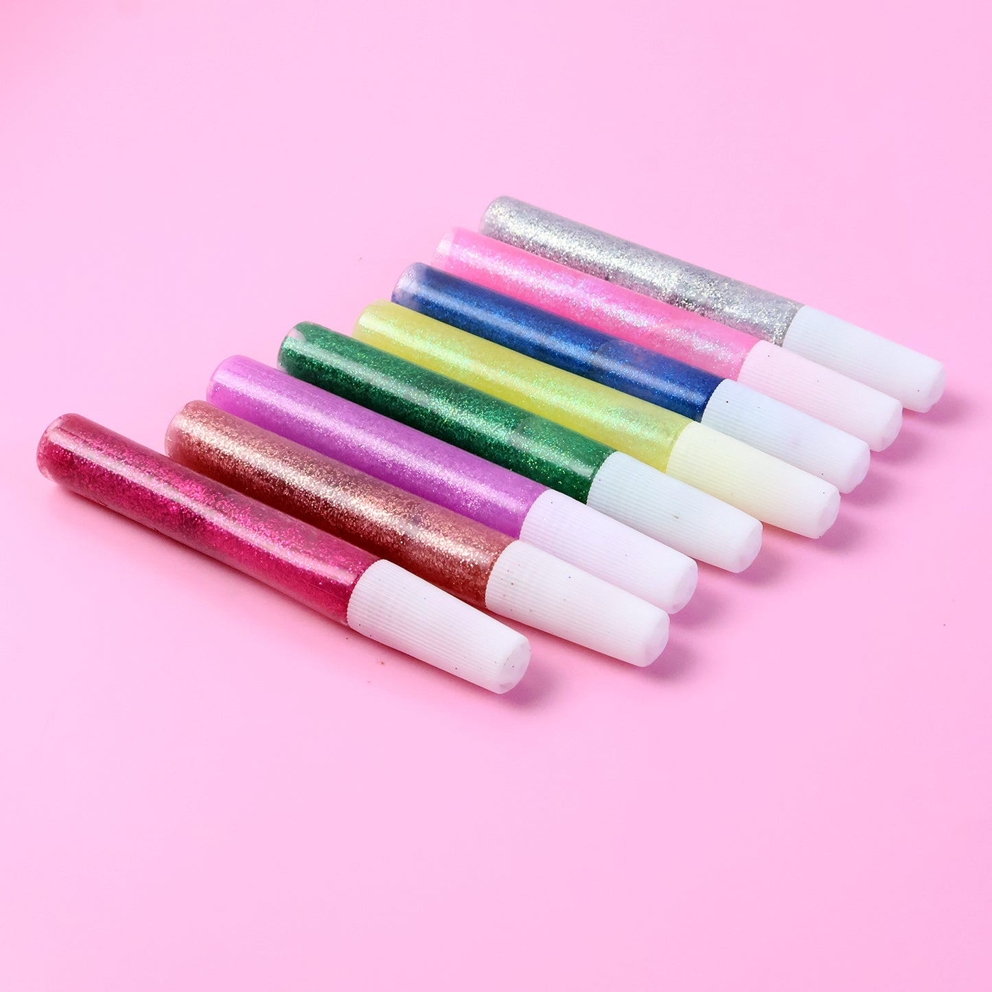 Wukusy DIY multi-color glitter craft glue pen set with 8 pens, 10ml each, ideal for arts and office craft projects.