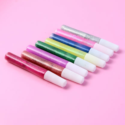 Wukusy DIY multi-color glitter craft glue pen set with 8 pens, 10ml each, ideal for arts and office craft projects.
