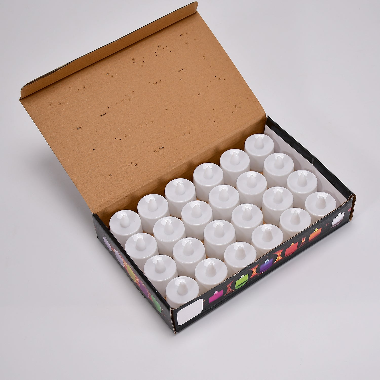 Set of 24 Wukusy red flameless LED tealights with smokeless plastic design for home decoration and ambient lighting.