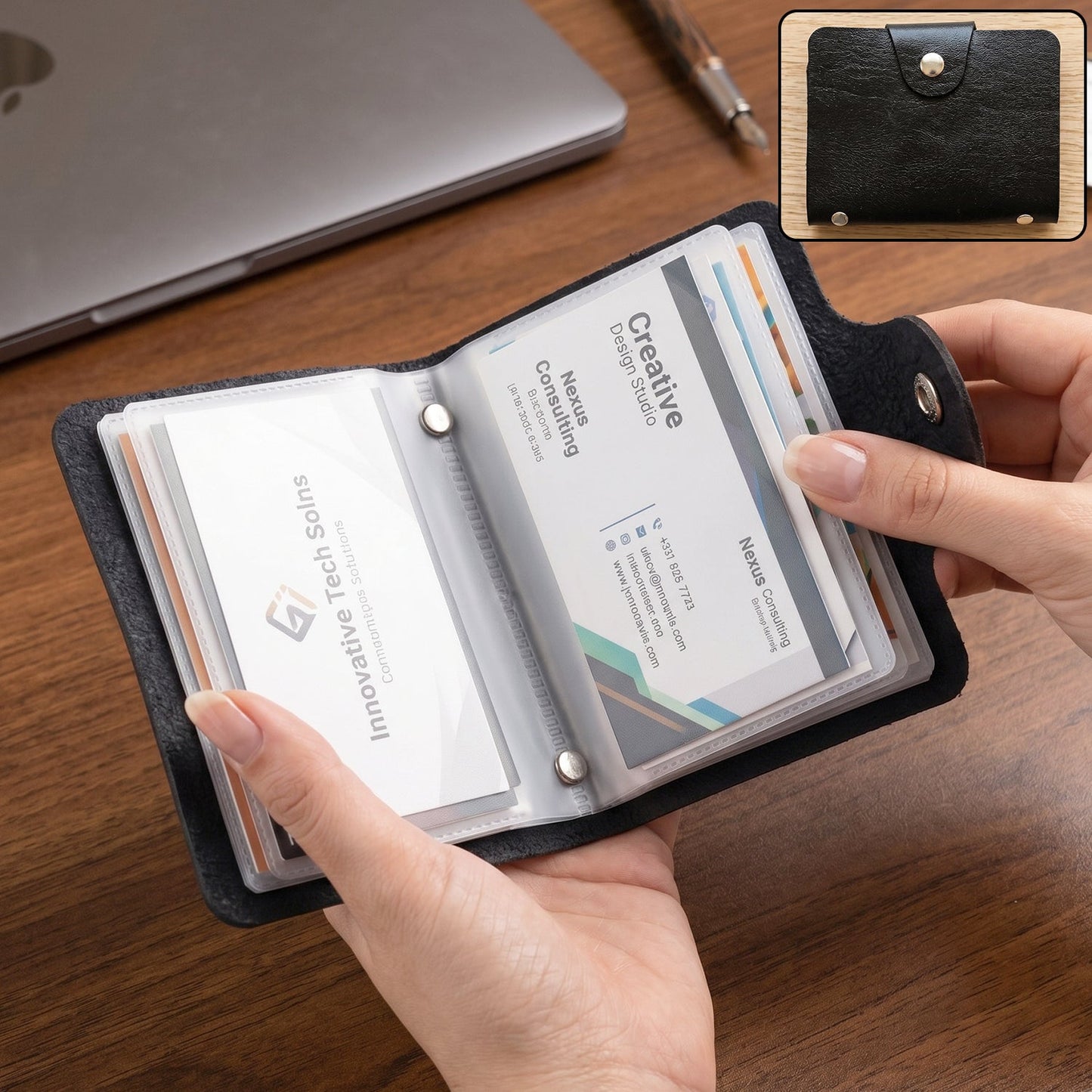 Slim Wukusy card holder wallet made of durable PU leather, designed for organizing credit and ID cards efficiently.