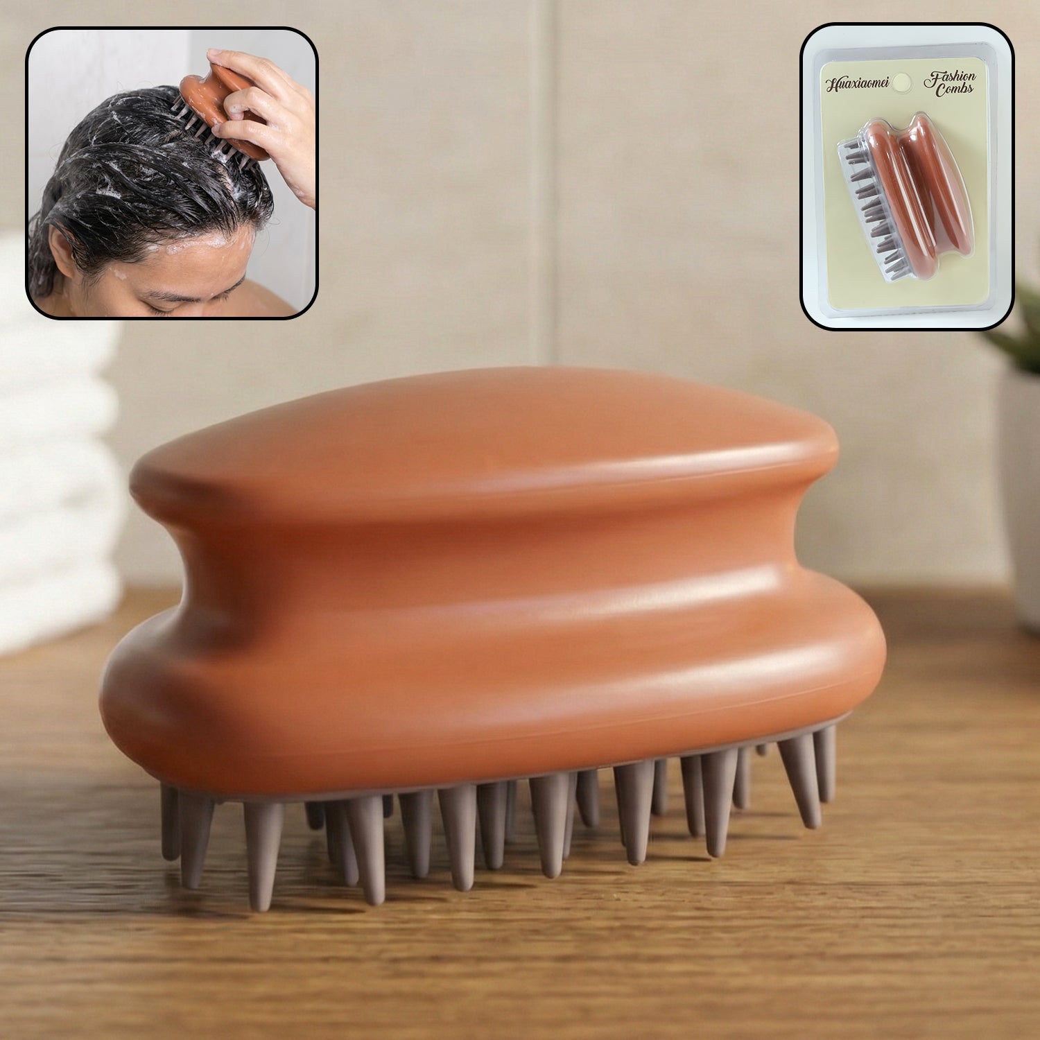 Wukusy manual scalp massage shampoo brush with soft bristles for deep cleansing and scalp relaxation.