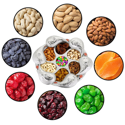 Wukusy 2075 multipurpose 7-compartment rotating dry fruit and snack serving tray with colorful compartments for kitchen storage.