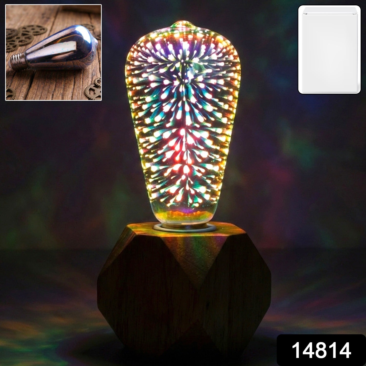 Wukusy 3D firework LED decorative bulb light for home decoration, creating vibrant night ambiance with colorful fireworks design.