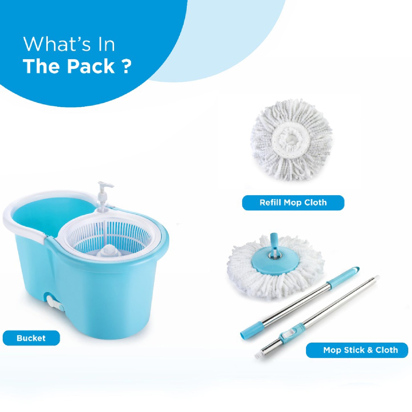 Wukusy 8702 plastic spinner bucket mop with 360-degree self-spinning wringer and two absorbent pads for home and office cleaning