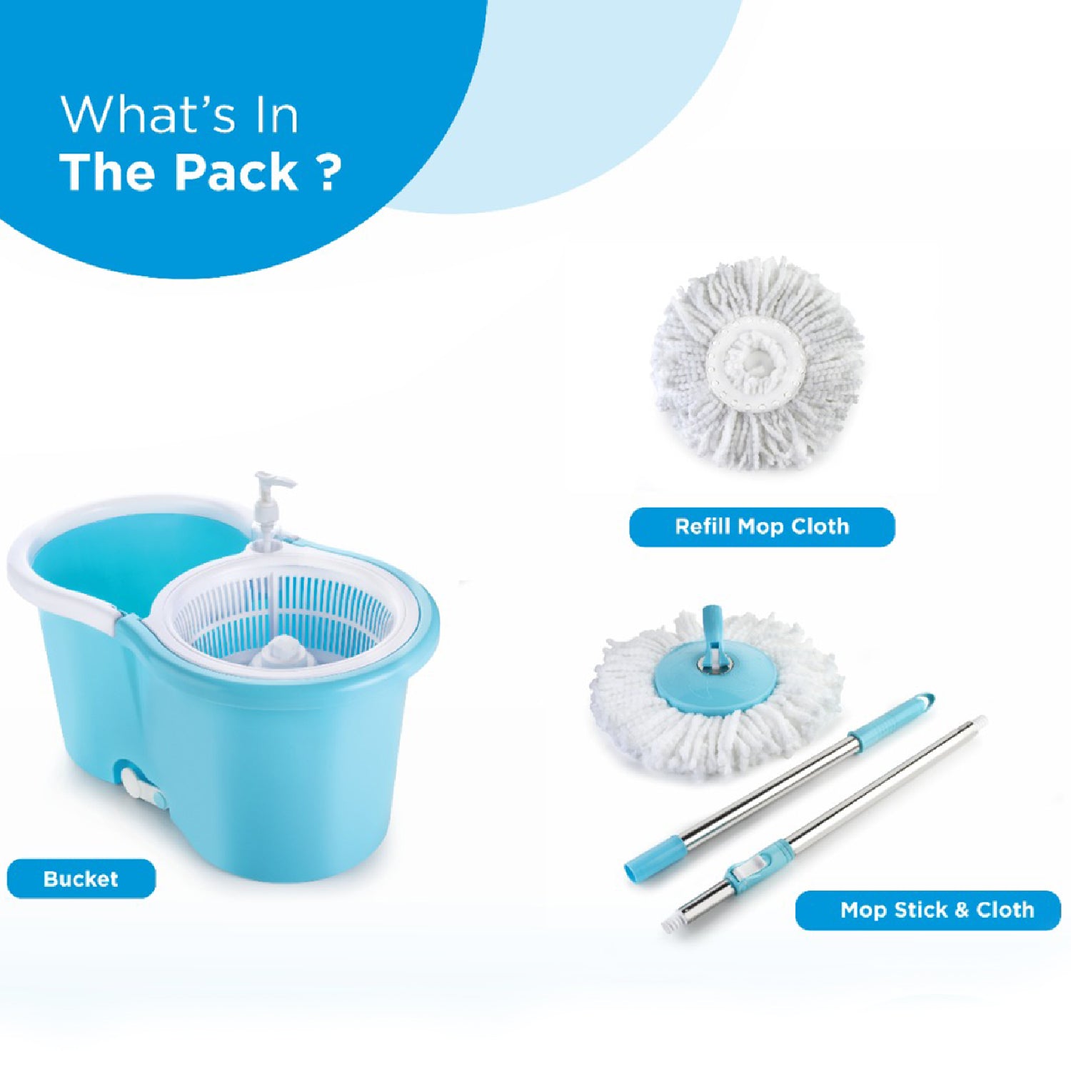 Wukusy 8702 plastic spinner bucket mop with 360-degree self-spinning wringer and two absorbent pads for home and office cleaning