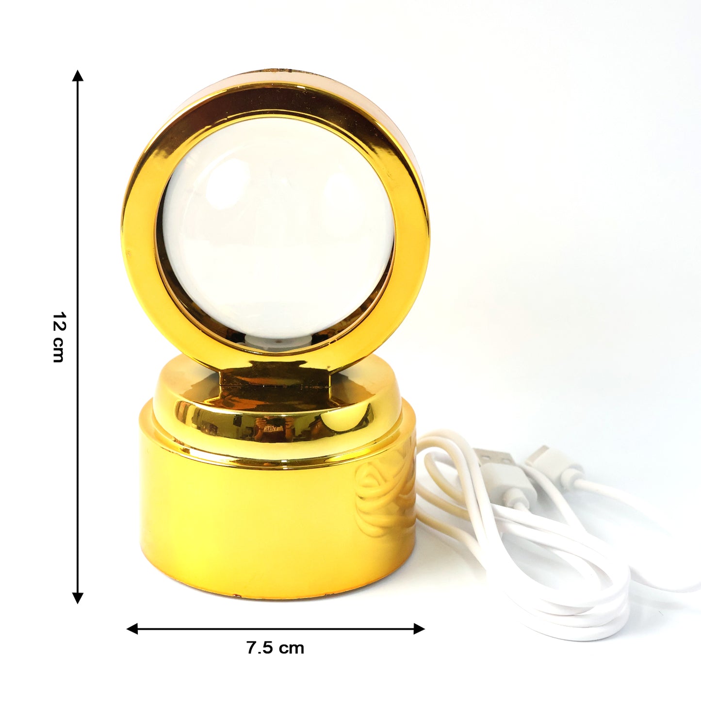 Wukusy Radhe Krishna crystal ball night light on office desk, decorative crystal lamp with intricate Krishna design.